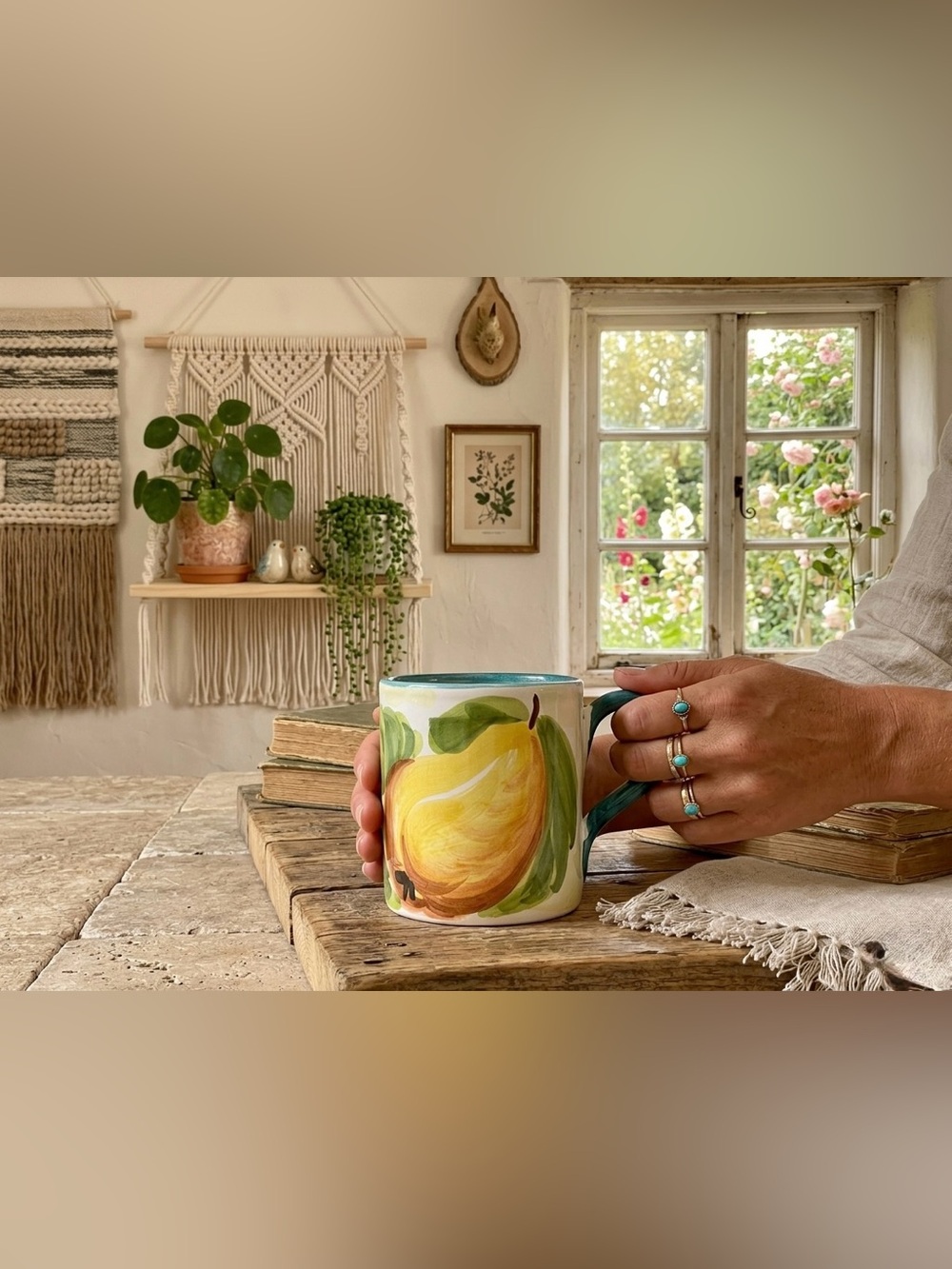 Vietri Italy Hand Painted Pear Coffee Mug | Large 12oz Ceramic Tea Cup